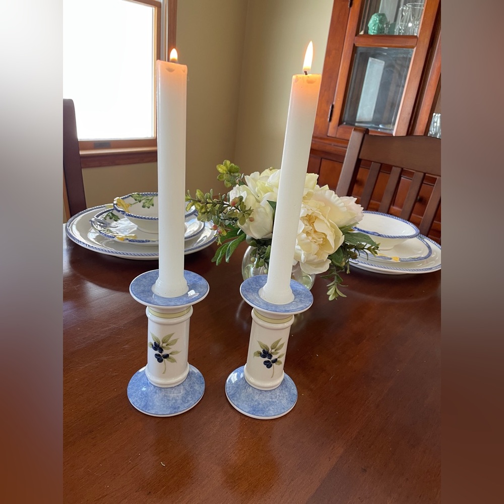 Royal Doulton Carmina Candlesticks Pair - Lemons & Olives Mediterranean Pattern - Picture 2 of 7